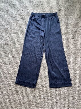 A New Day Blue Satin Crinkle Pants Medium High Rise Pull On Wide Leg Minimal